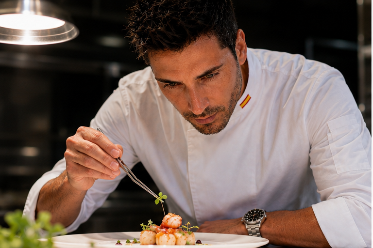 Fernando Schmid preparando un plato de alta cocina